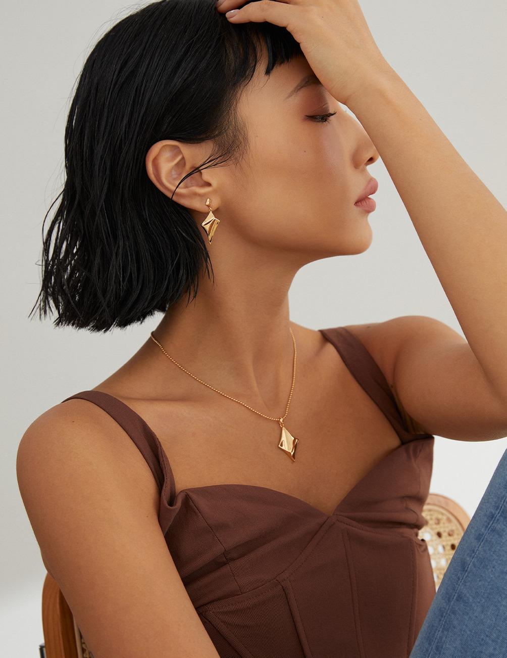 Crowned Ice S925 Sterling Silver Necklace/Earrings - Vintage Gold & White Gold Plated 4-Sided Star Pendant