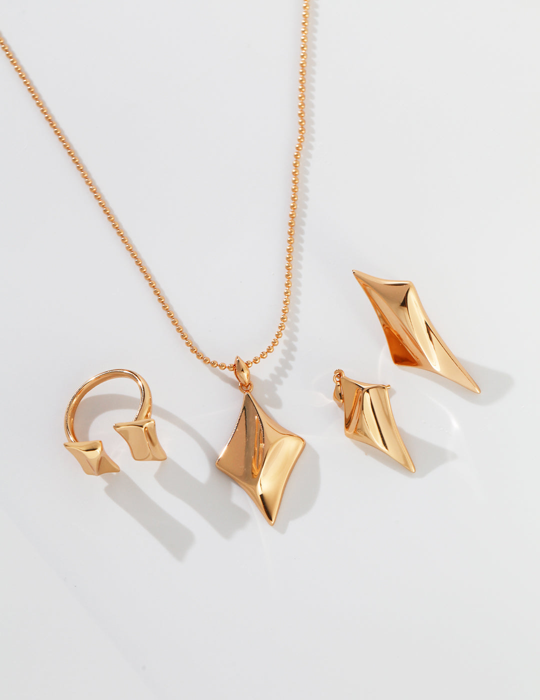 Crowned Ice S925 Sterling Silver Necklace/Earrings - Vintage Gold & White Gold Plated 4-Sided Star Pendant
