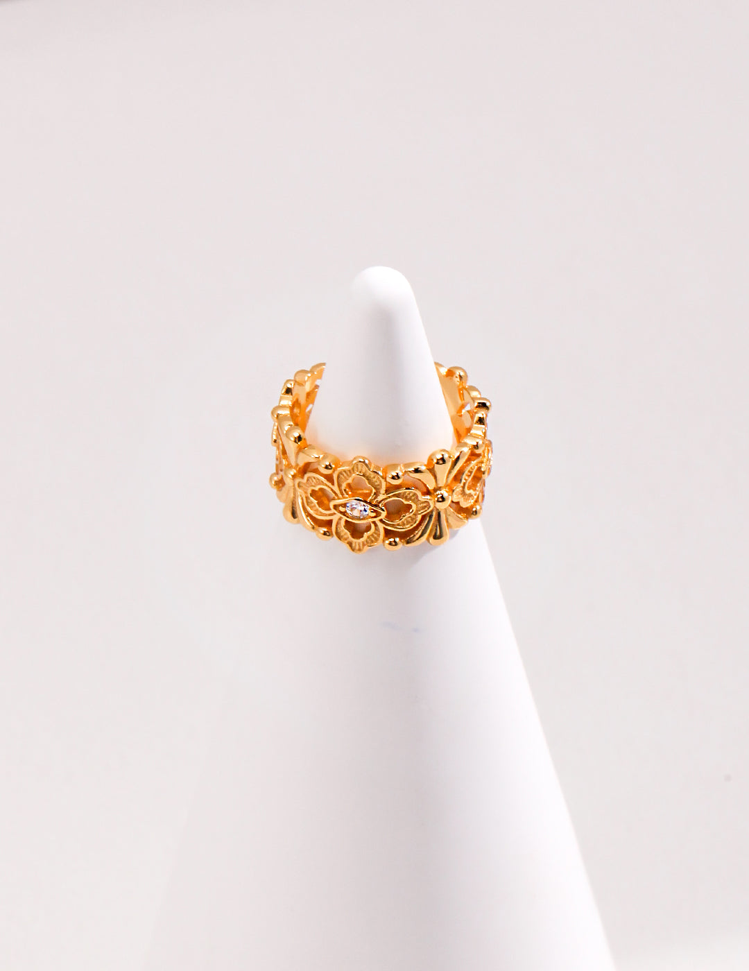 Crowned Ice S925 Silver White/Vintage Gold Plated, Bold Cocktail Ring,Adjustable Statement Ring Size 14-20