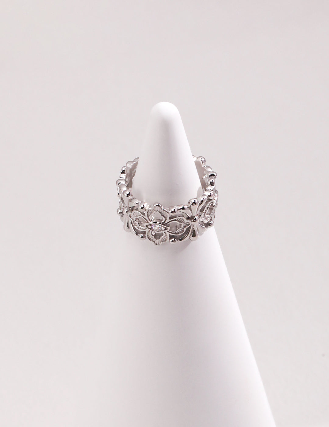 Crowned Ice S925 Silver White/Vintage Gold Plated, Bold Cocktail Ring,Adjustable Statement Ring Size 14-20