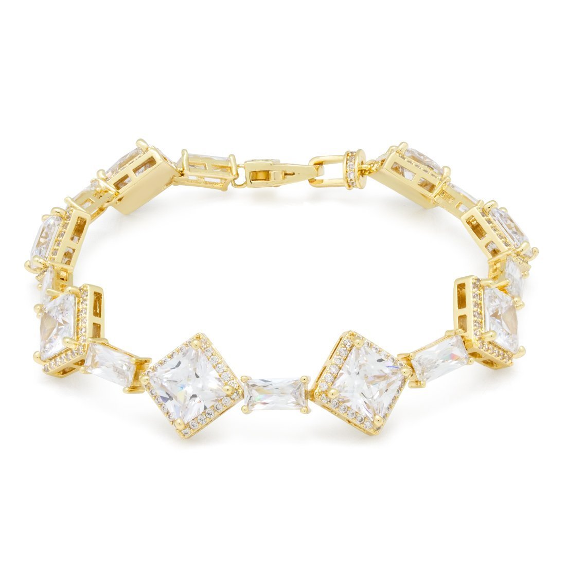Crowned Ice 14mm Clustered Princess-Cut Tennis Bracelet
