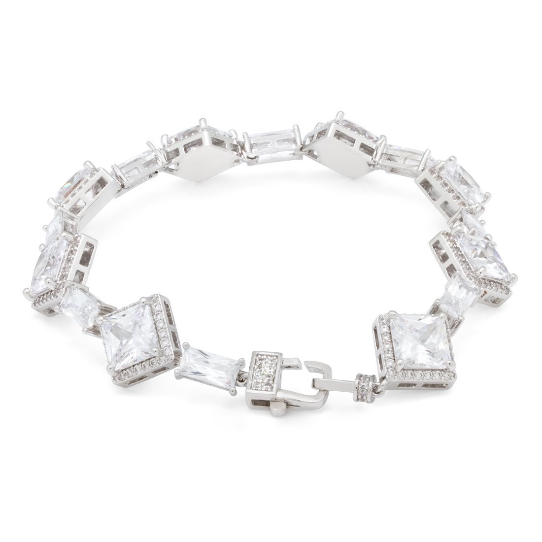Crowned Ice 14mm Clustered Princess-Cut Tennis Bracelet