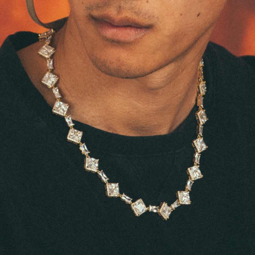 Crowned Ice 14mm Clustered Princess-Cut Tennis Chain