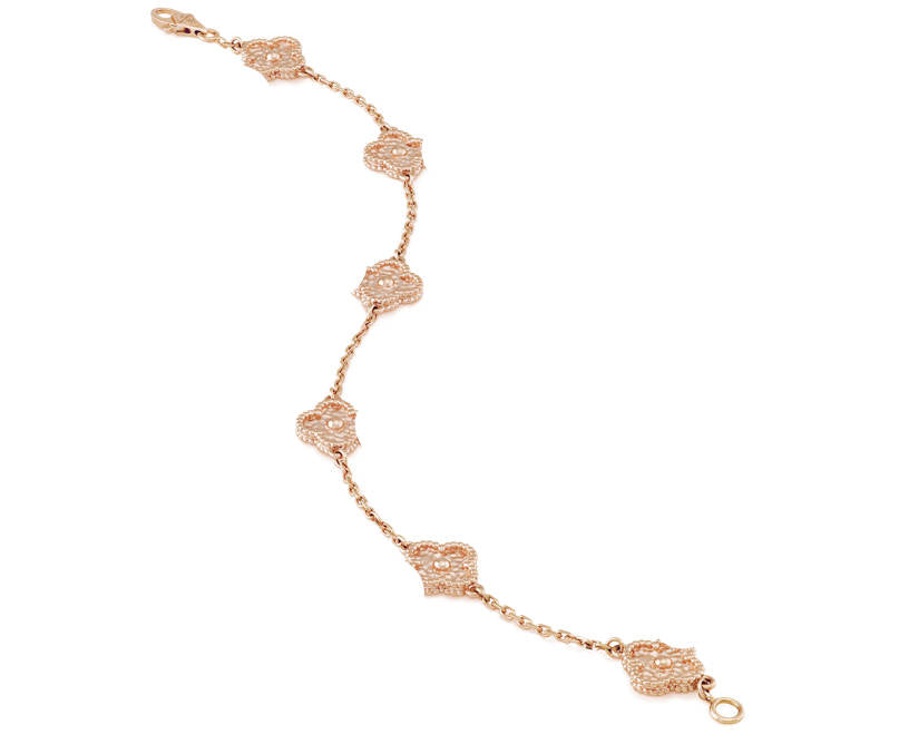 Clover Leaf Six Motifs Bracelet, 925 Silver, 18k Gold Plated