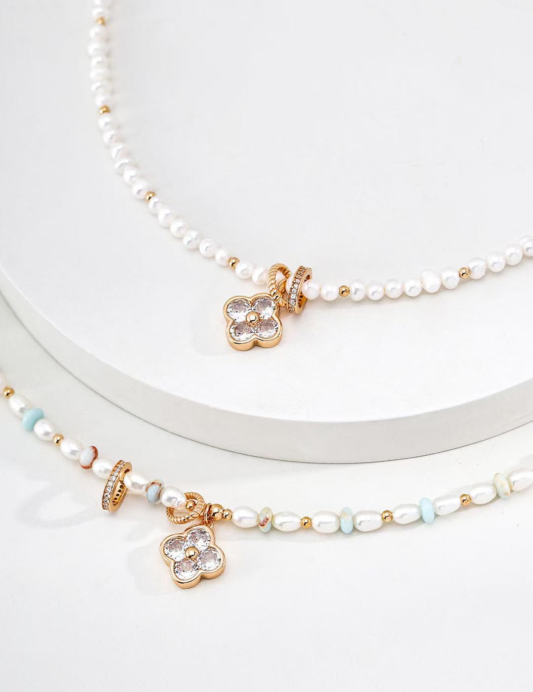 Four Leaf Clover Pearl Charm Necklace