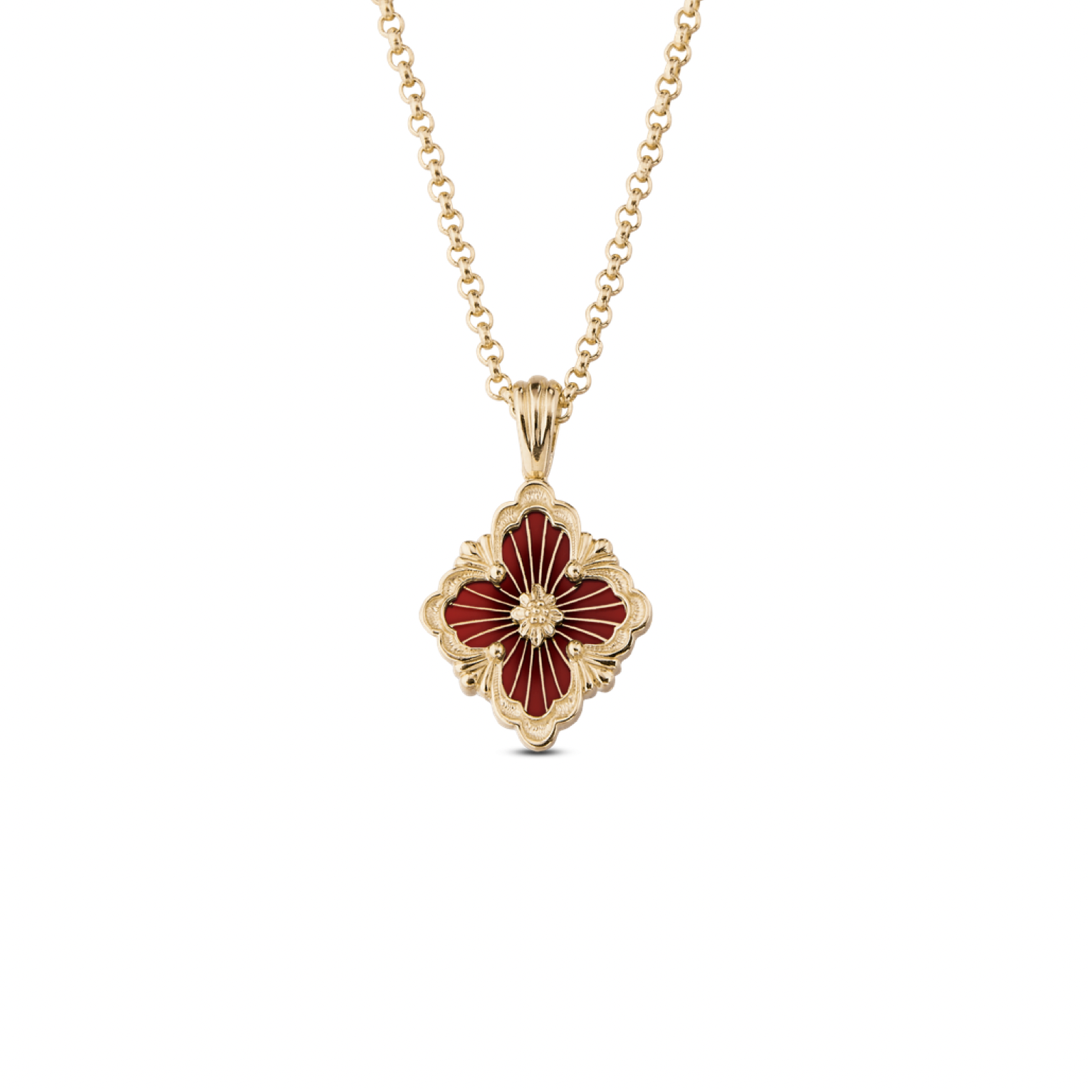 Red enamel clover leaf necklace with 18K gold plating