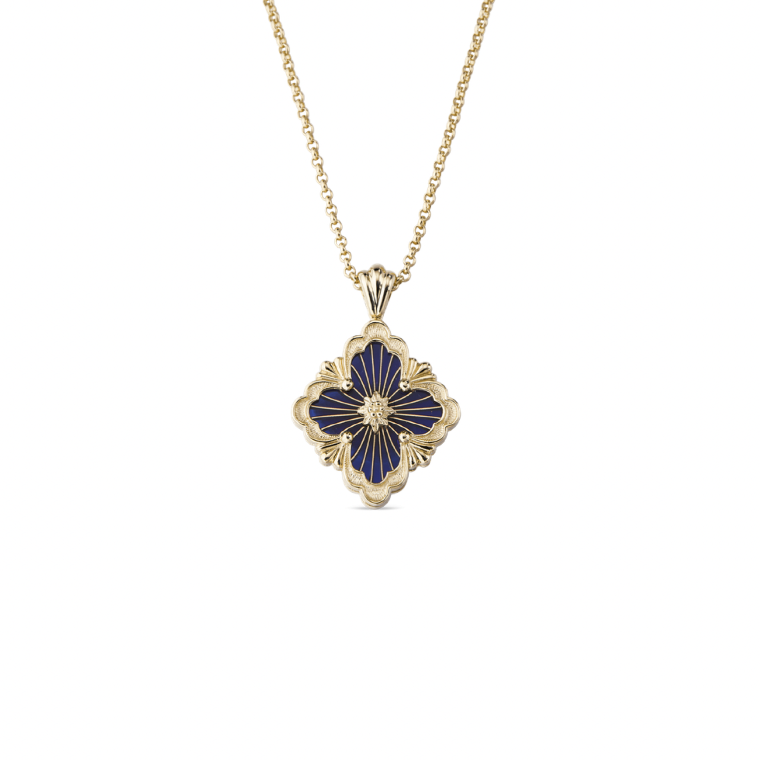 Blue enamel clover leaf necklace with 18K gold plating