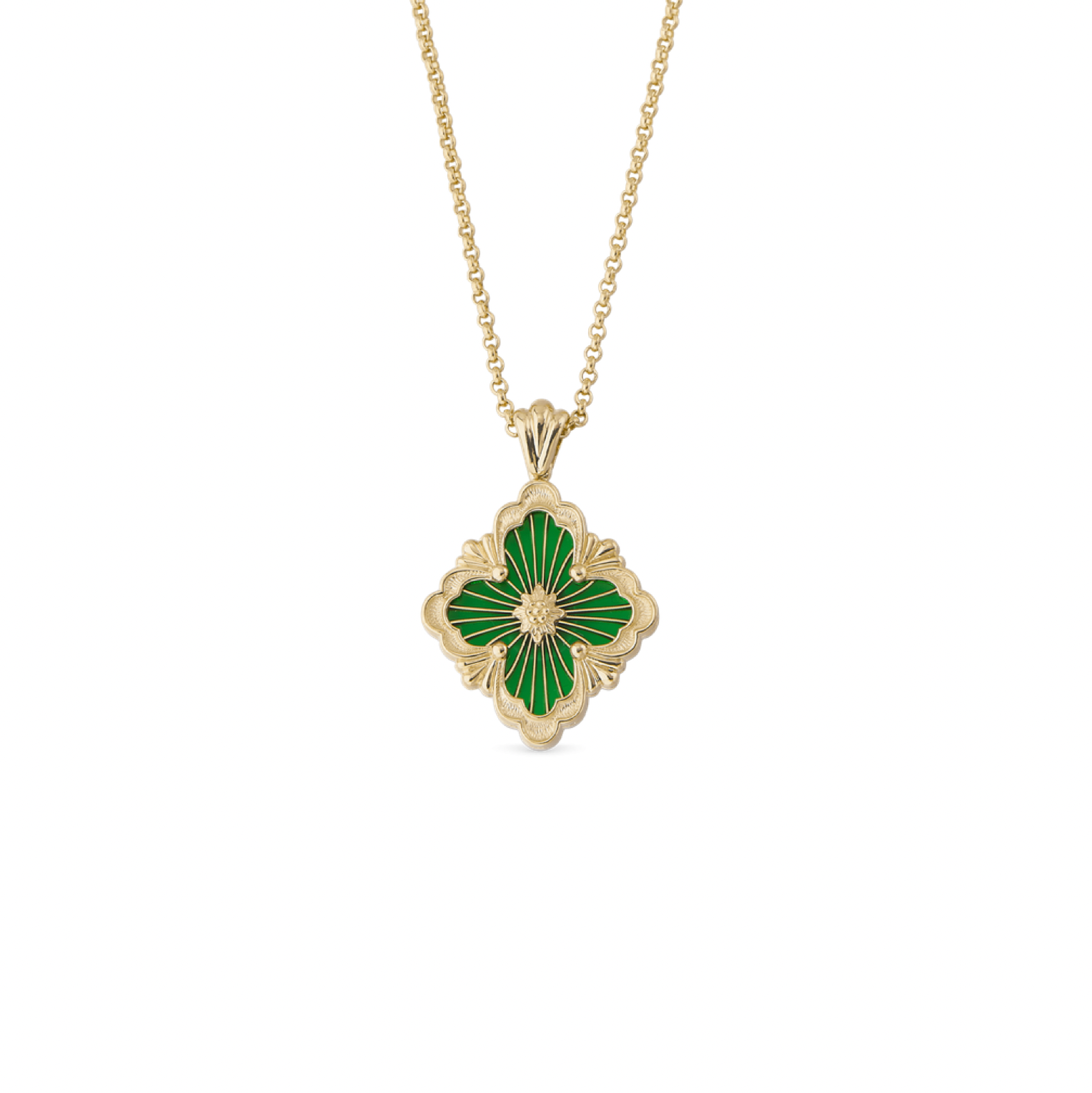 Green enamel clover leaf necklace with 18K gold plating
