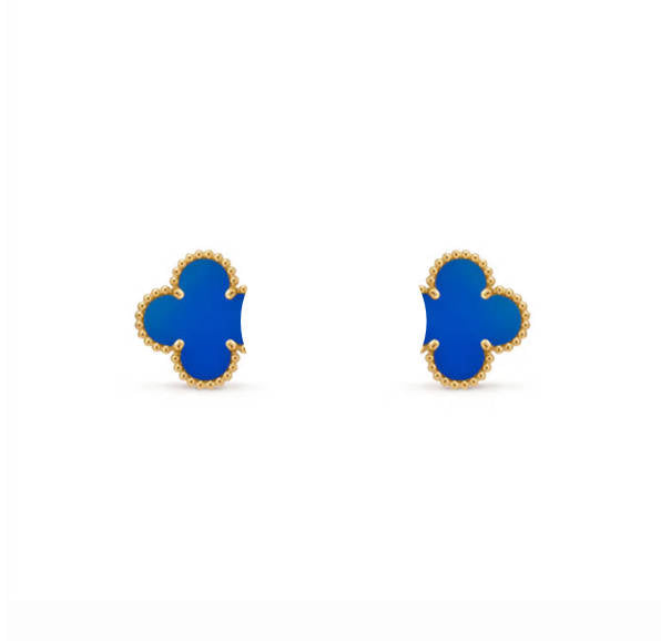 Blue agate clover leaf earrings with 18K gold plating