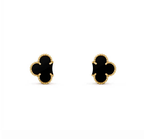 Black onyx clover leaf earrings with 18K gold plating