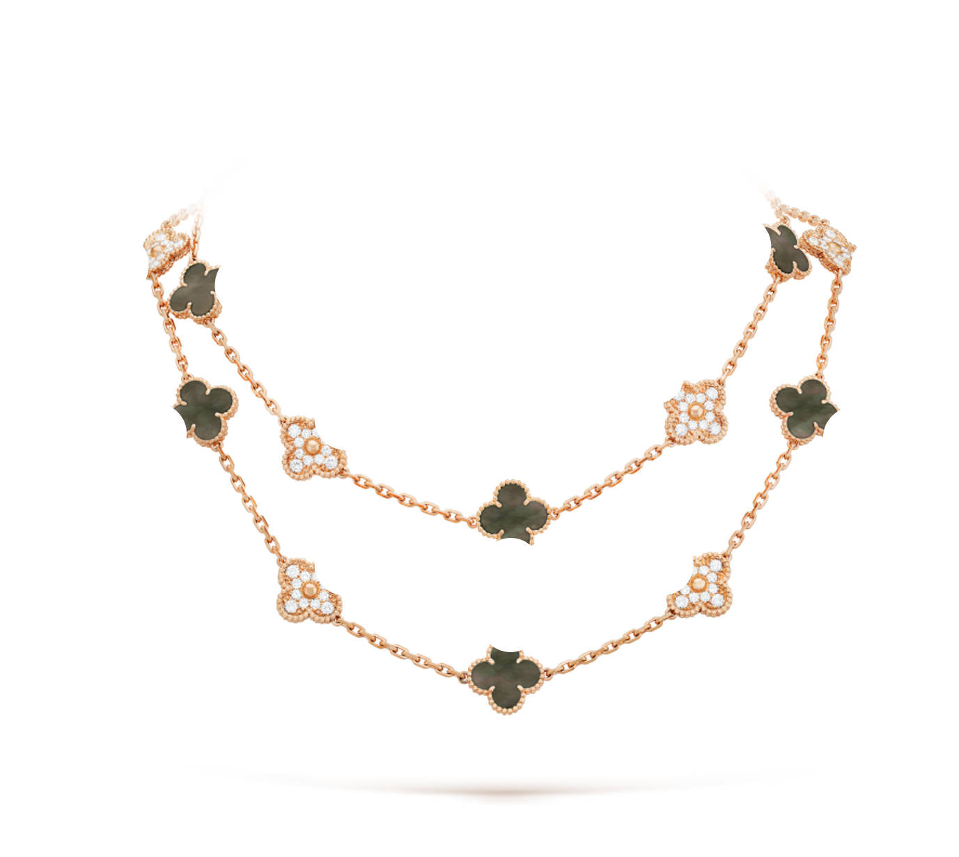 Gray+zircon clover leaf necklace with 18K gold plating