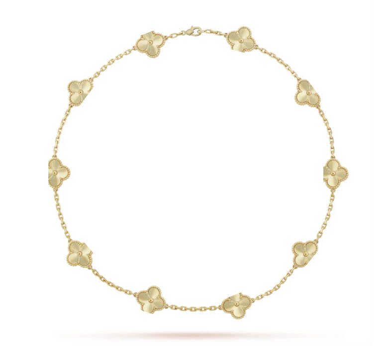 Clover Leaf Necklace, 925 Silver, 18K Gold Plated, 10 Motifs