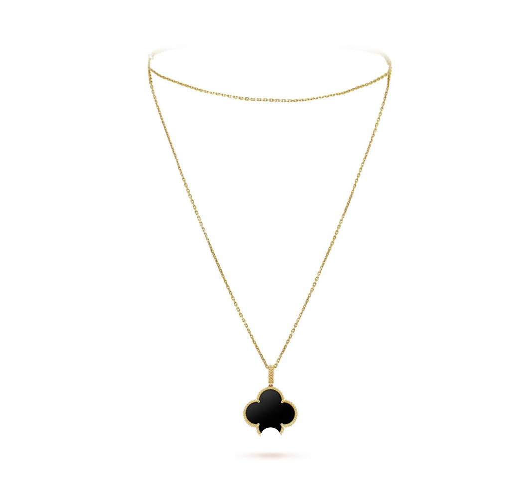 Black onyx clover leaf necklace with 18K gold plating