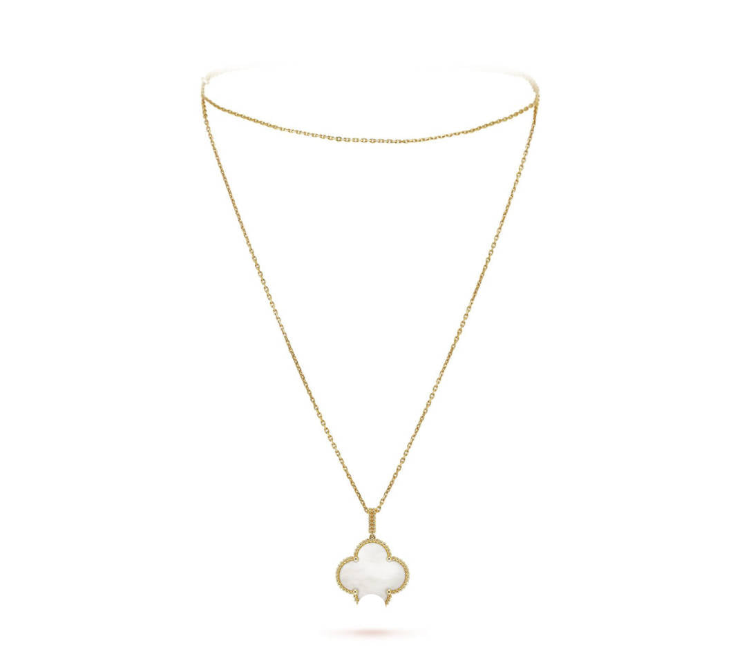 White mother-of-pearl clover leaf necklace with 18K gold plating