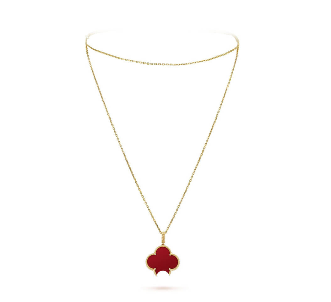 Red carnelian clover leaf necklace with 18K gold plating