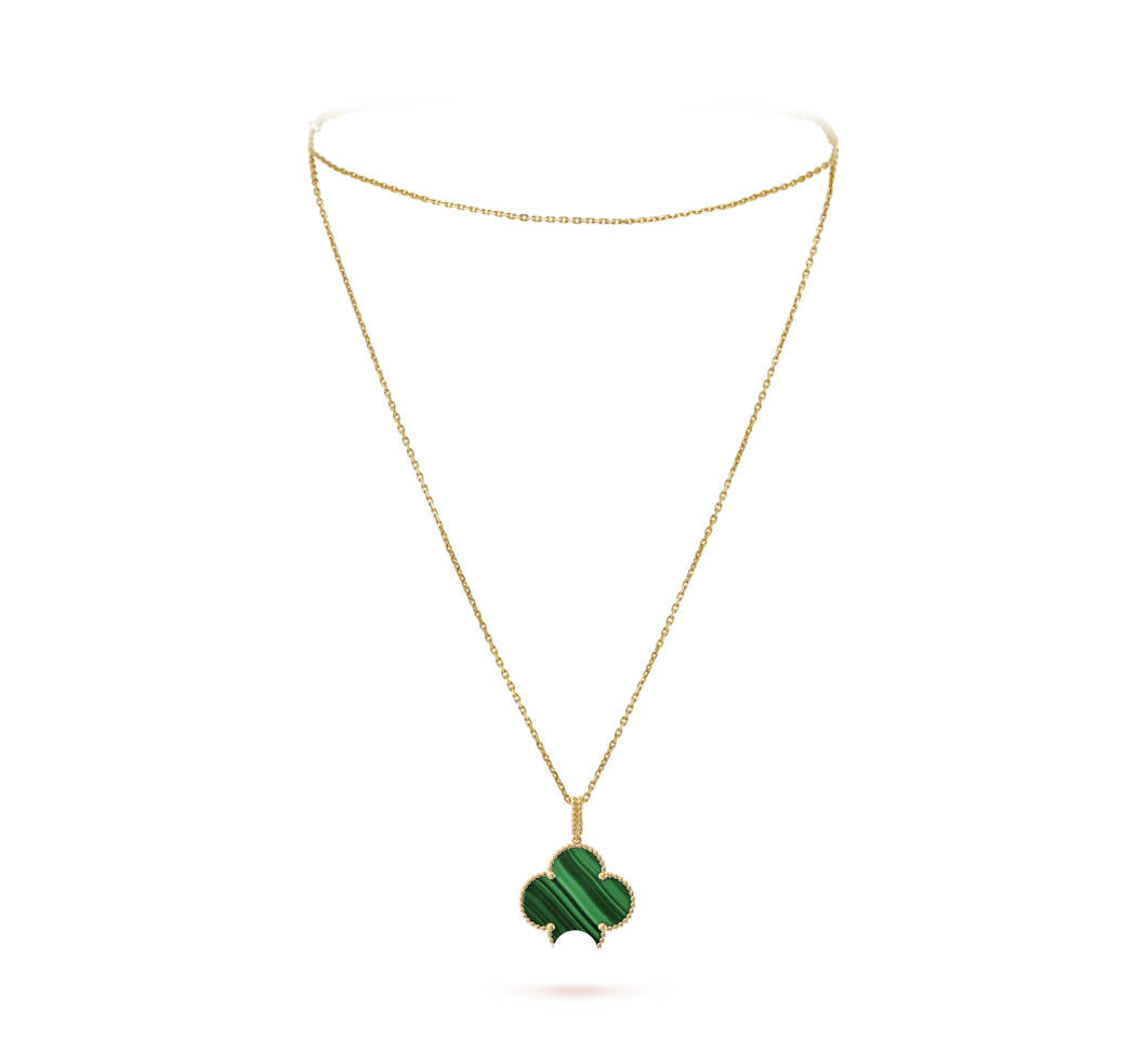 Green malachite clover leaf necklace with 18K gold plating
