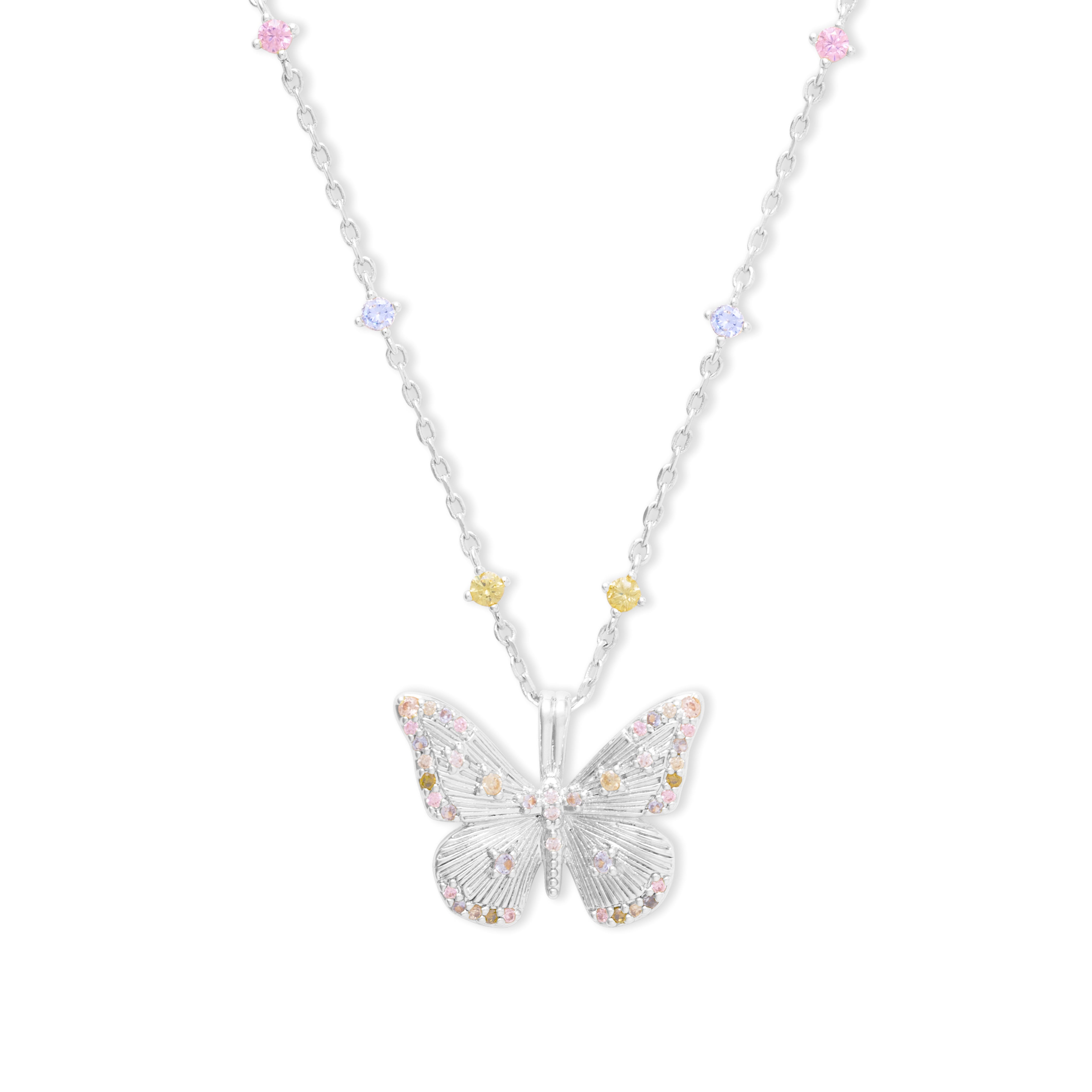 Designer Butterfly Rainbow & Silver Necklace