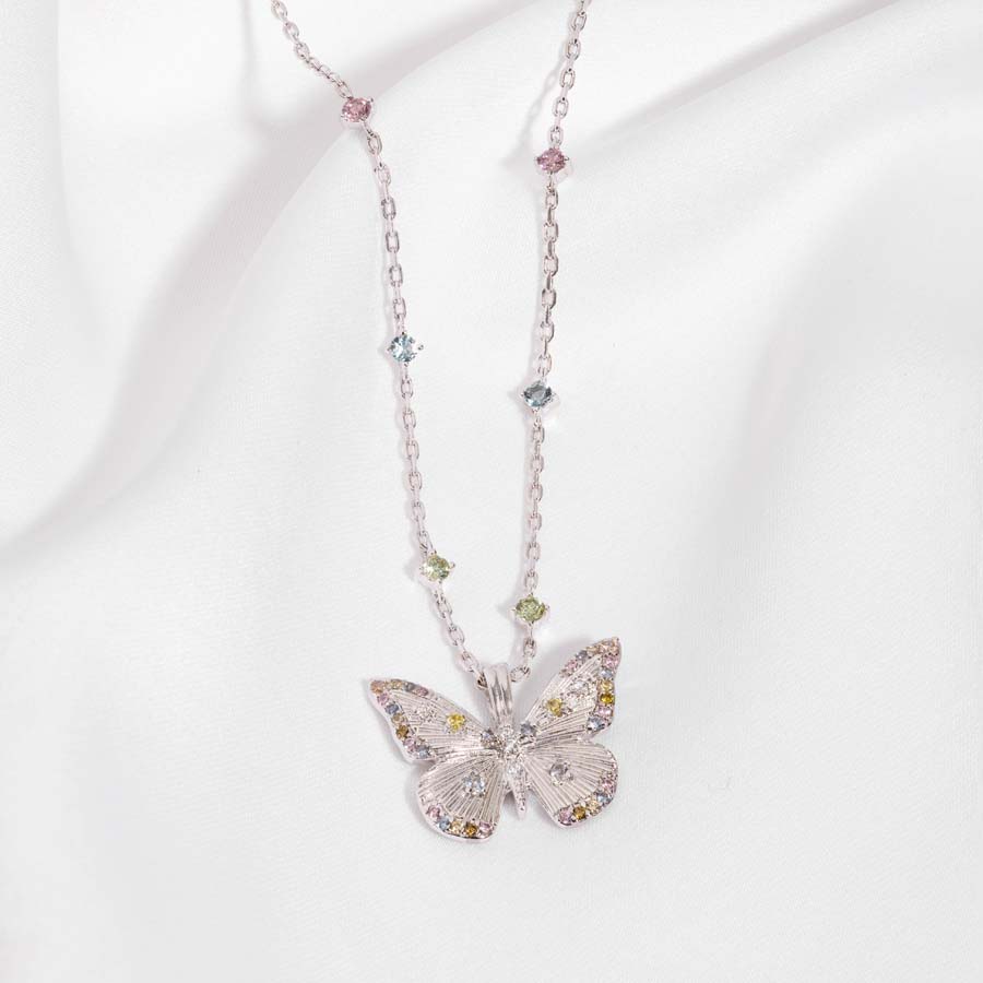 Designer Butterfly Rainbow & Silver Necklace