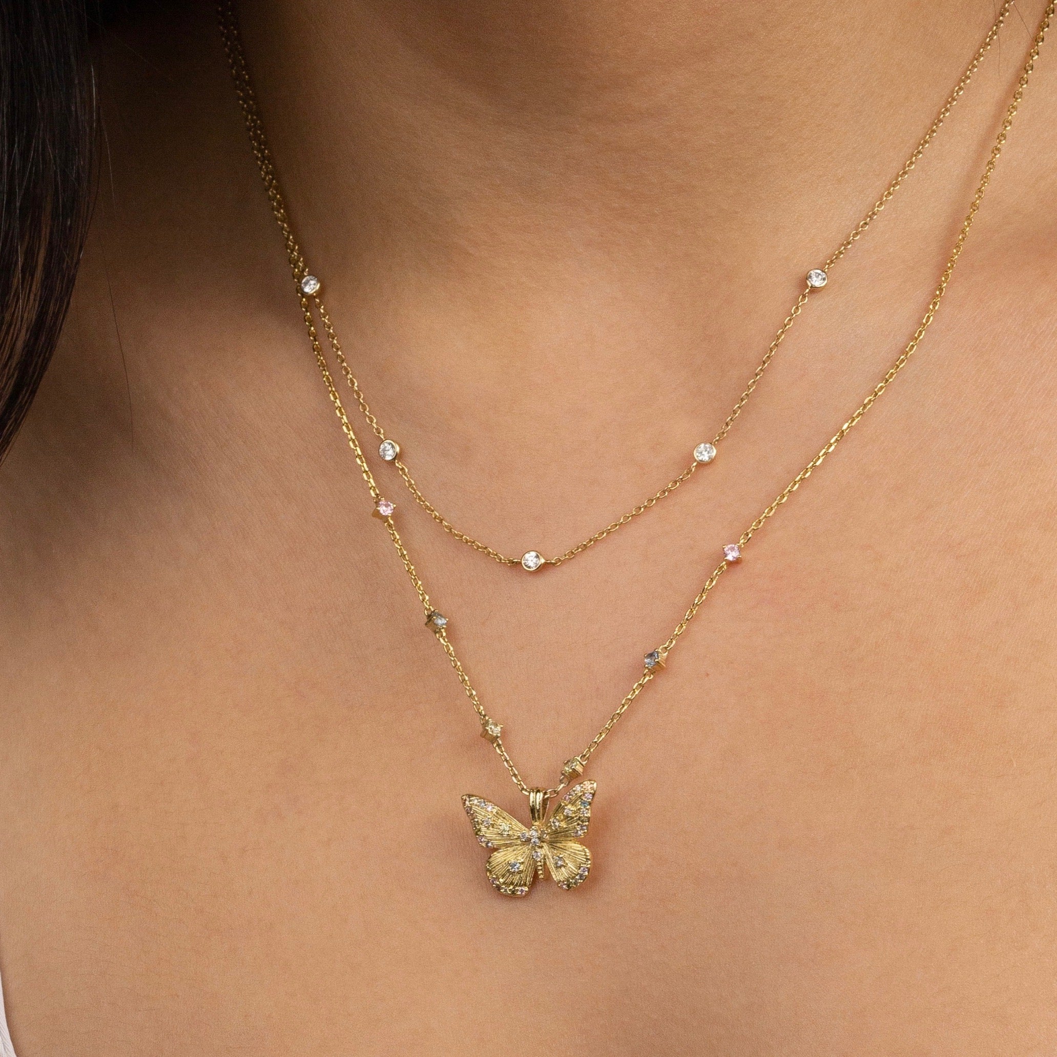 Designer Collection Butterfly Rainbow & 18K Gold Plated Necklace