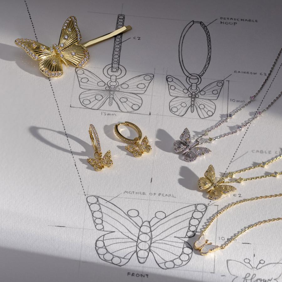 Designer Collection Butterfly Rainbow & 18K Gold Plated Necklace