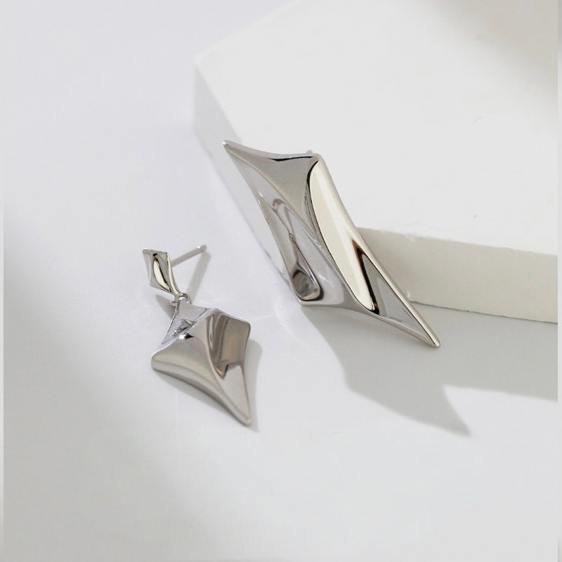 Crowned Ice S925 Sterling Silver Necklace/Earrings - Vintage Gold & White Gold Plated 4-Sided Star Pendant