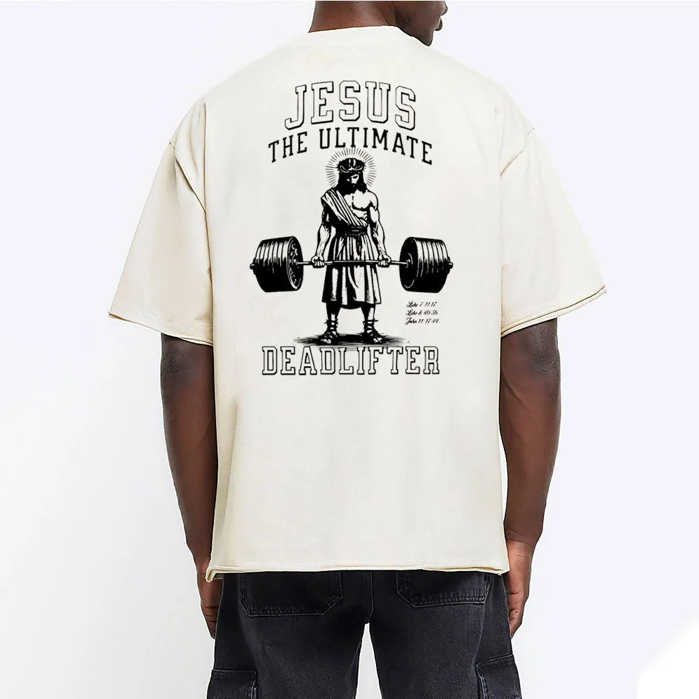 Christian Washed T-Shirt | Jesus The Ultimate Deadlifter