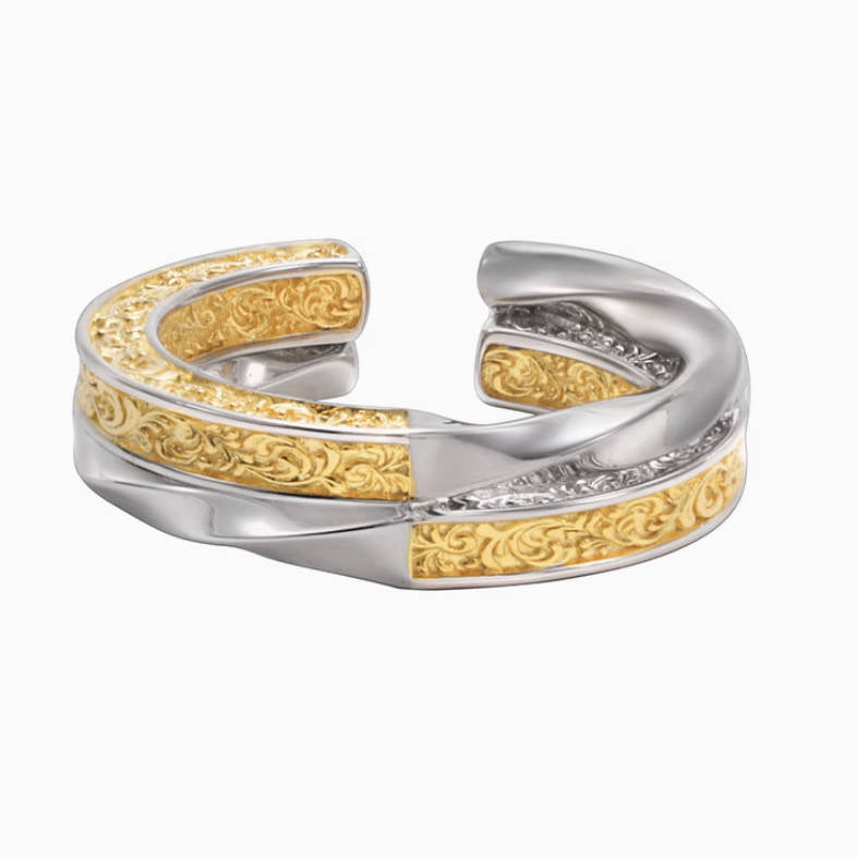 Crowned Ice Mixed Silver Grass Pattern Ring – Adjustable Artistic Statement Piece