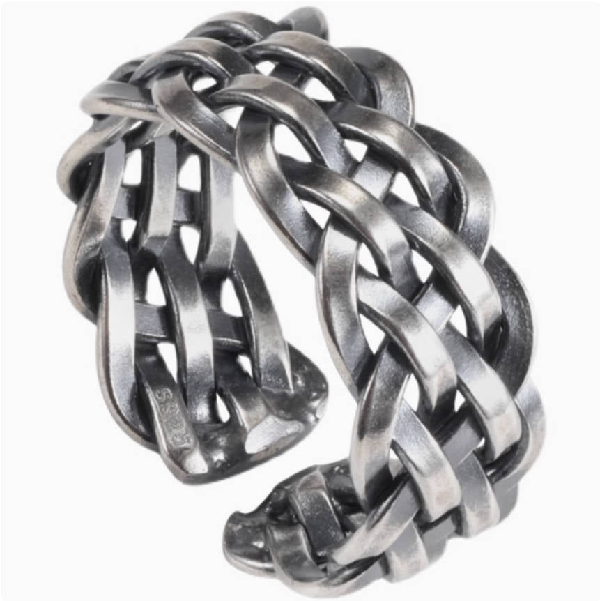Crowned Ice S925 Silver Braided Ring – Elegant European Romance in Vintage Style