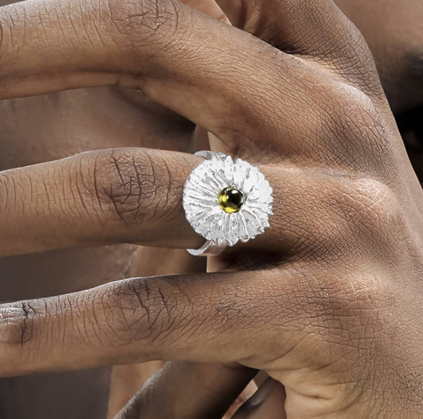 Crowned Ice S925 Silver Chrysanthemum Carved Ring – Unique Botanical Ring for Nature Lovers