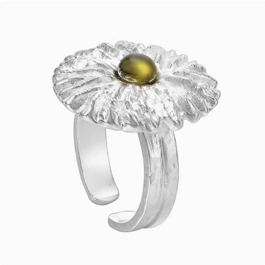 Crowned Ice S925 Silver Chrysanthemum Carved Ring – Unique Botanical Ring for Nature Lovers