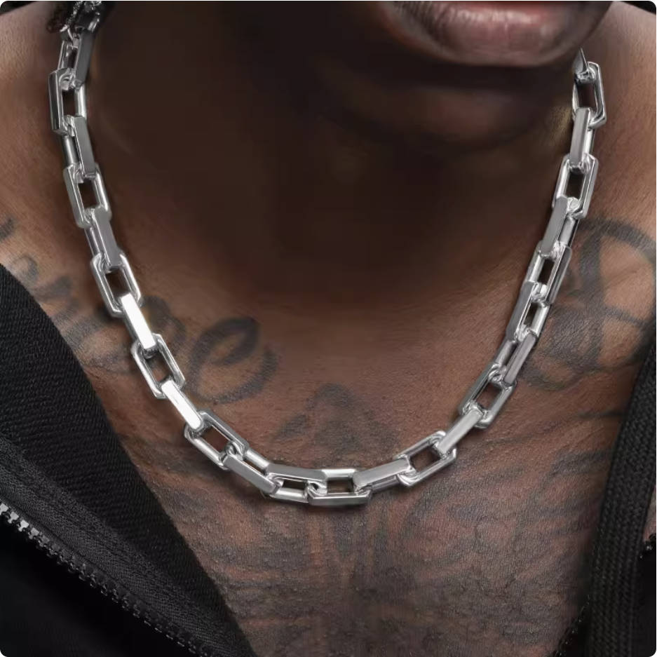 Crowned Ice Vintage Silver Cuban Chain Necklace – Rough Texture Chain for Couples