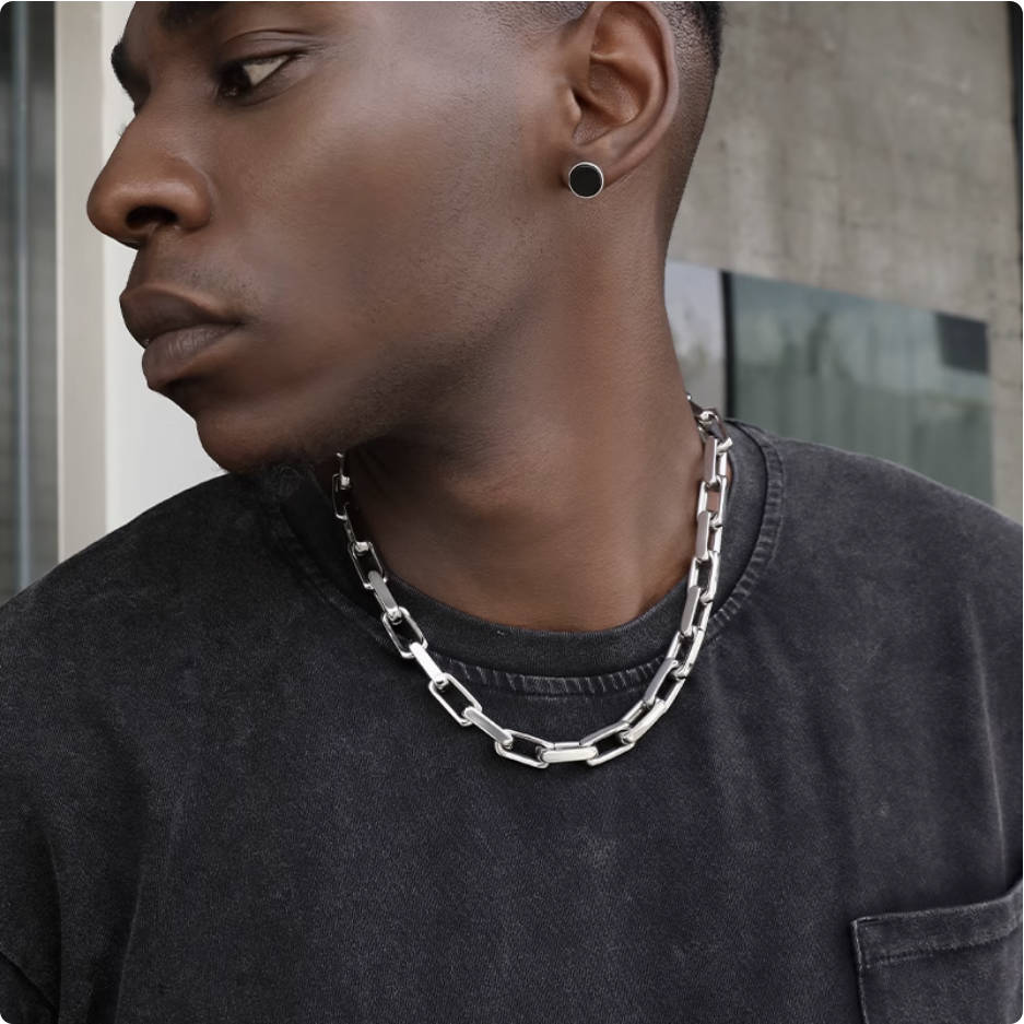 Crowned Ice Vintage Silver Cuban Chain Necklace – Rough Texture Chain for Couples
