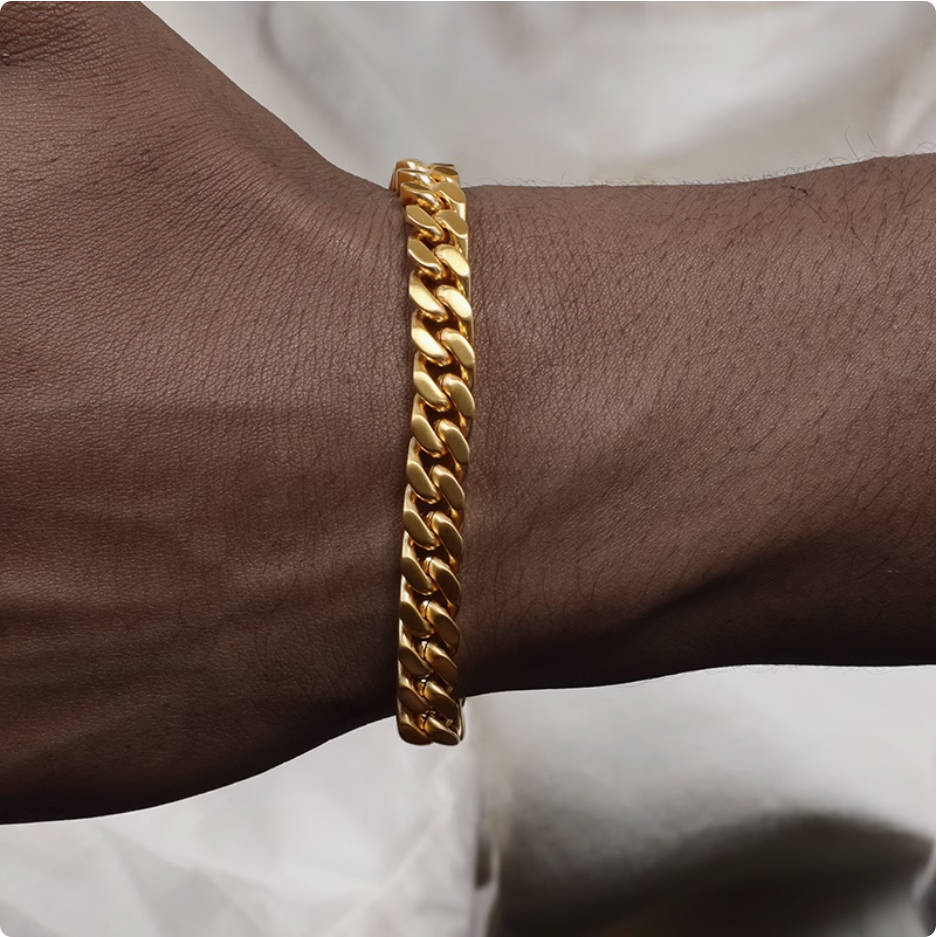 Crowned Ice GR 18K Gold-tone Plating Cuban Bracelet – Heavy Vintage Chain for Men