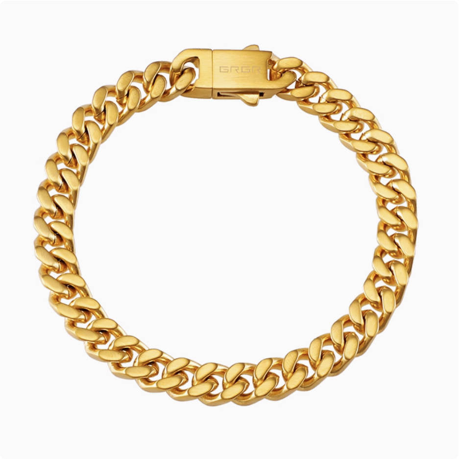 Crowned Ice GR 18K Gold-tone Plating Cuban Bracelet – Heavy Vintage Chain for Men