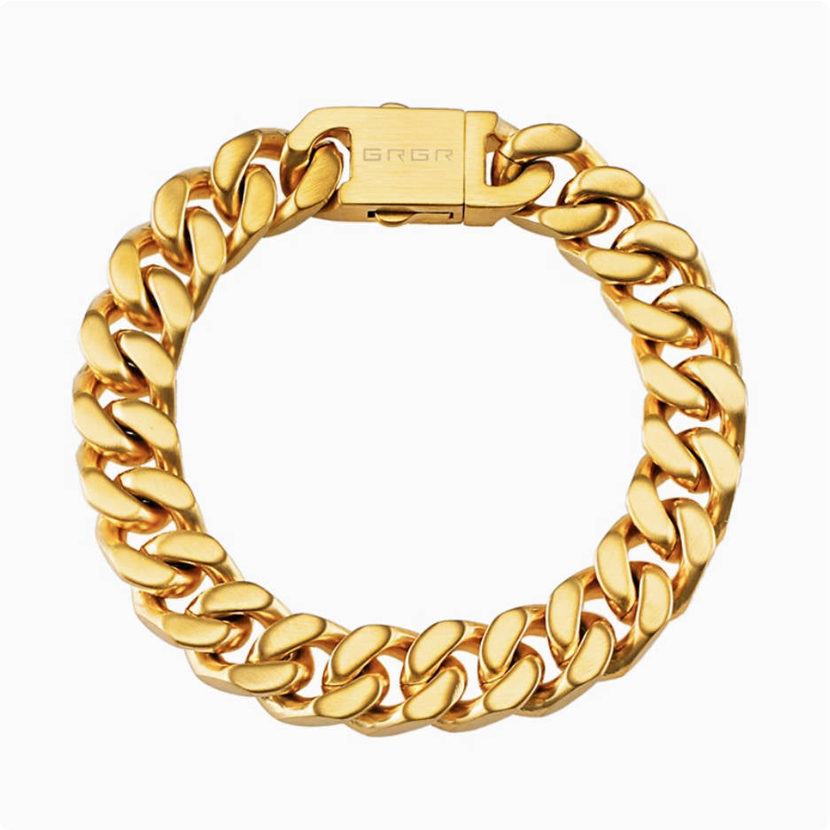 Crowned Ice GR 18K Gold-tone Plating Cuban Bracelet – Heavy Vintage Chain for Men