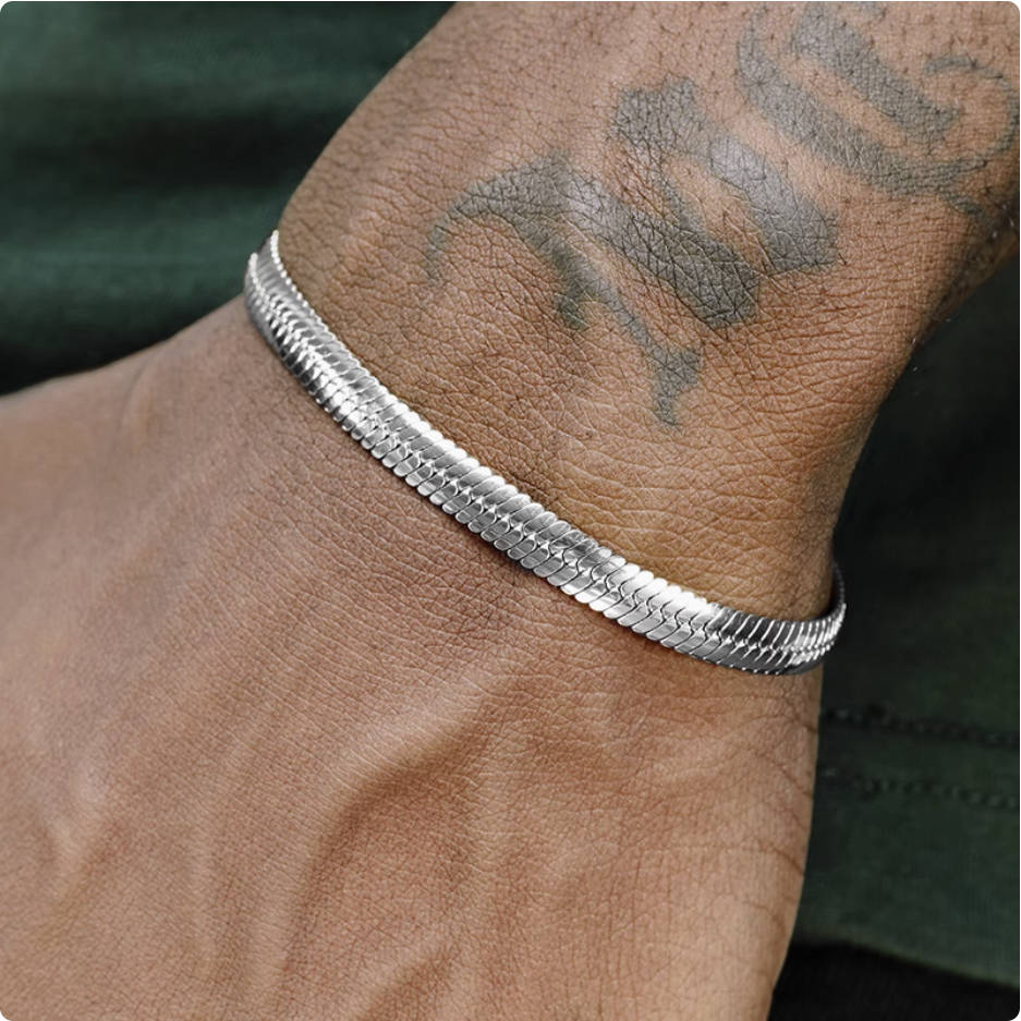 Crowned Ice GR Silver-Plated Snake Chain Bracelet with Beads – Minimalist Beaded Bangle