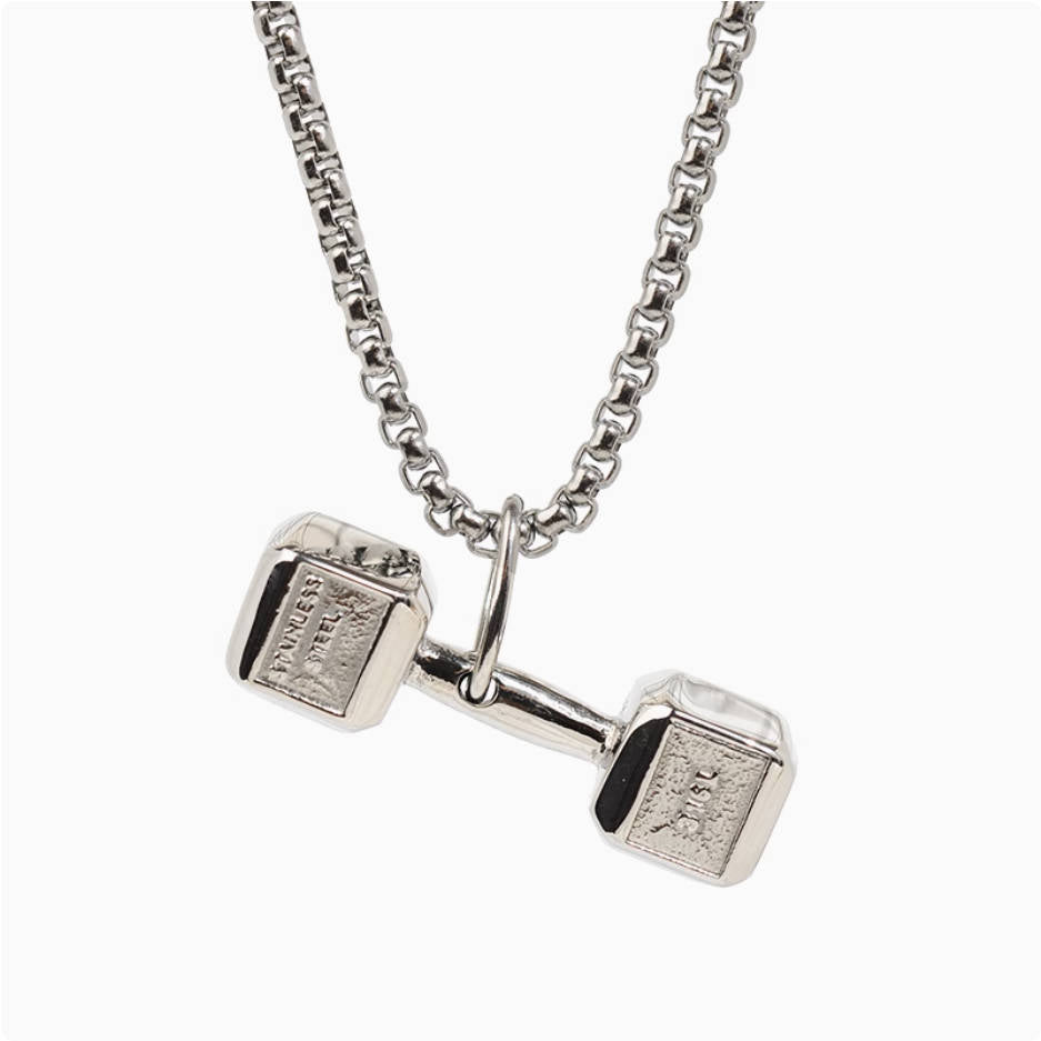 Crowned Ice Dumbbell Pendant Necklace – Athletic Streetwear Chain for Urban Athletes