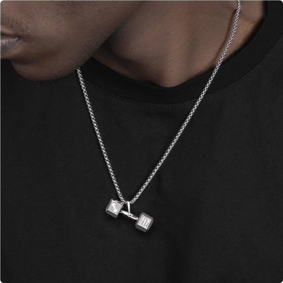 Crowned Ice Dumbbell Pendant Necklace – Athletic Streetwear Chain for Urban Athletes
