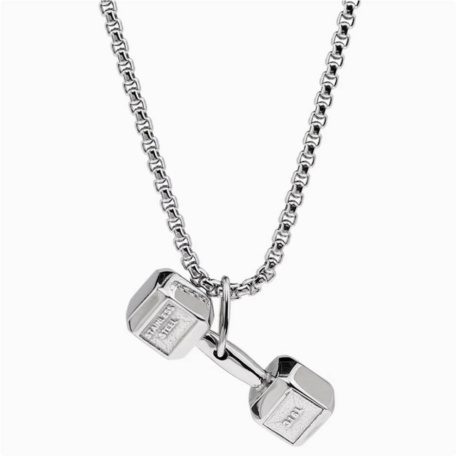 Crowned Ice Dumbbell Pendant Necklace – Athletic Streetwear Chain for Urban Athletes