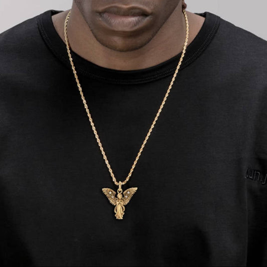 Crowned Ice Vintage Gold-tone Plating Angel Pendant Necklace – Gothic Cross Chain with Spiritual Edge