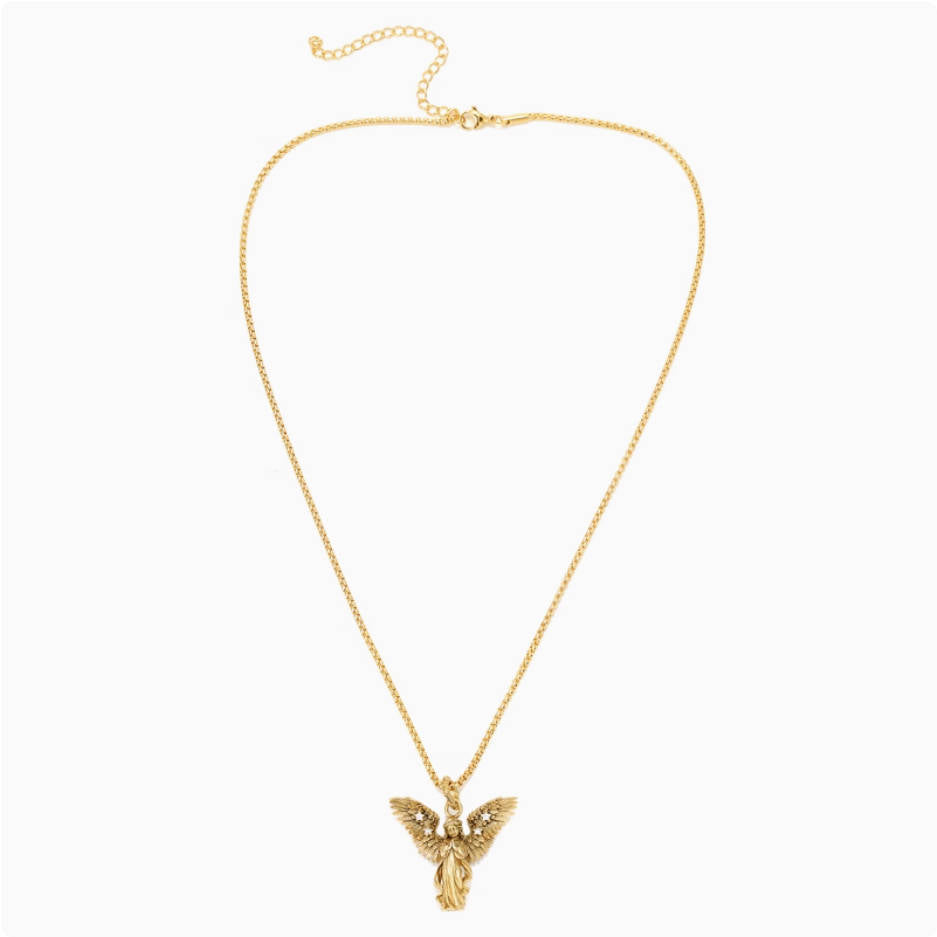 Crowned Ice Vintage Gold-tone Plating Angel Pendant Necklace – Gothic Cross Chain with Spiritual Edge