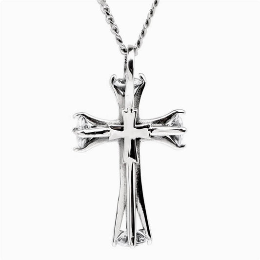 Crowned Ice S925 Double Cross Pendant Necklace – Layered Street Style with Meaning