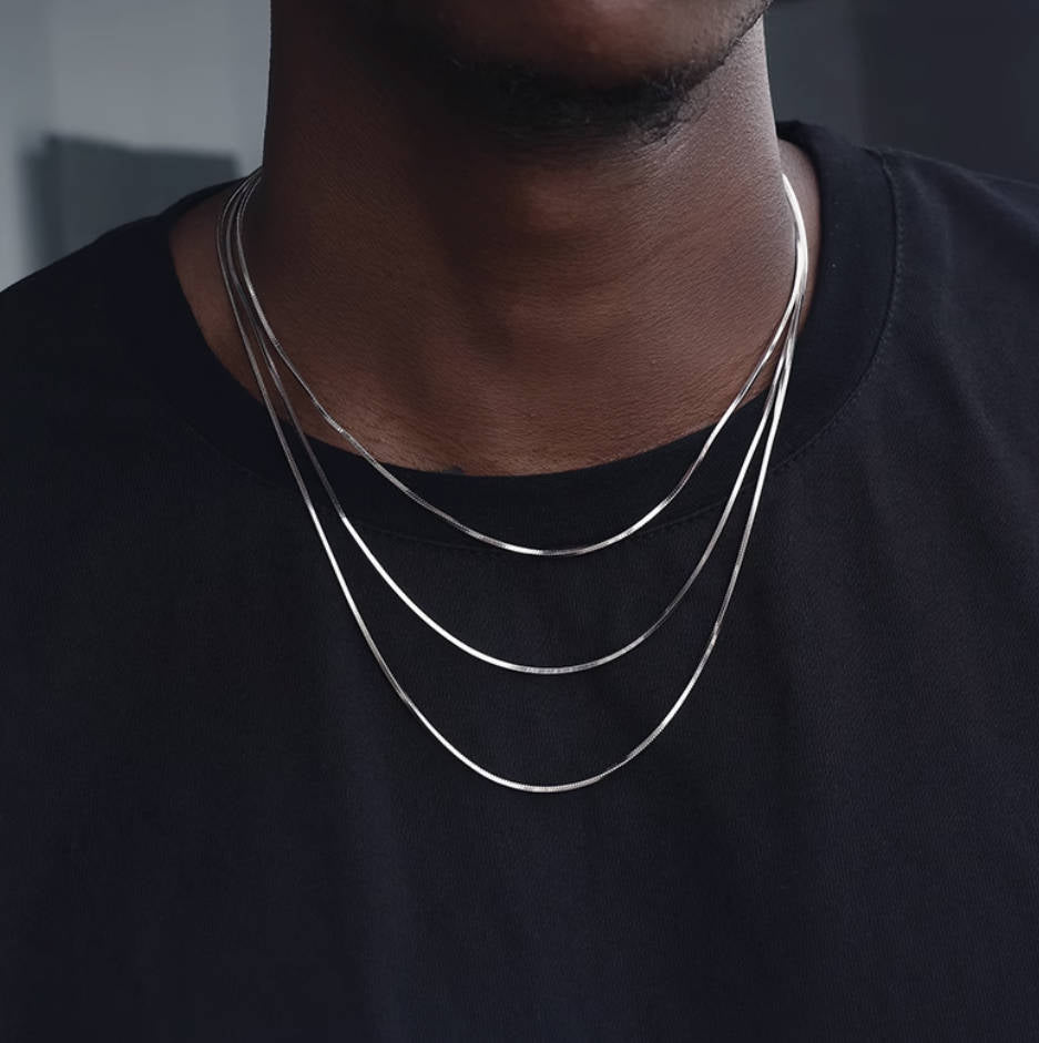 Crowned Ice S925 Sterling Silver Snake Bone Chain Necklace – Unisex Slim Crossbody Style