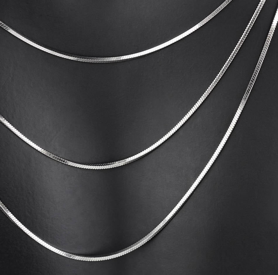 Crowned Ice S925 Sterling Silver Snake Bone Chain Necklace – Unisex Slim Crossbody Style
