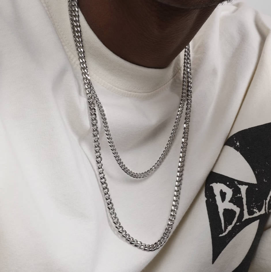 Crowned Ice Dual-Layer Stainless Steel Micro-Inlaid Cuban Chain Necklace – Slim & Feminine Hip-Hop Style