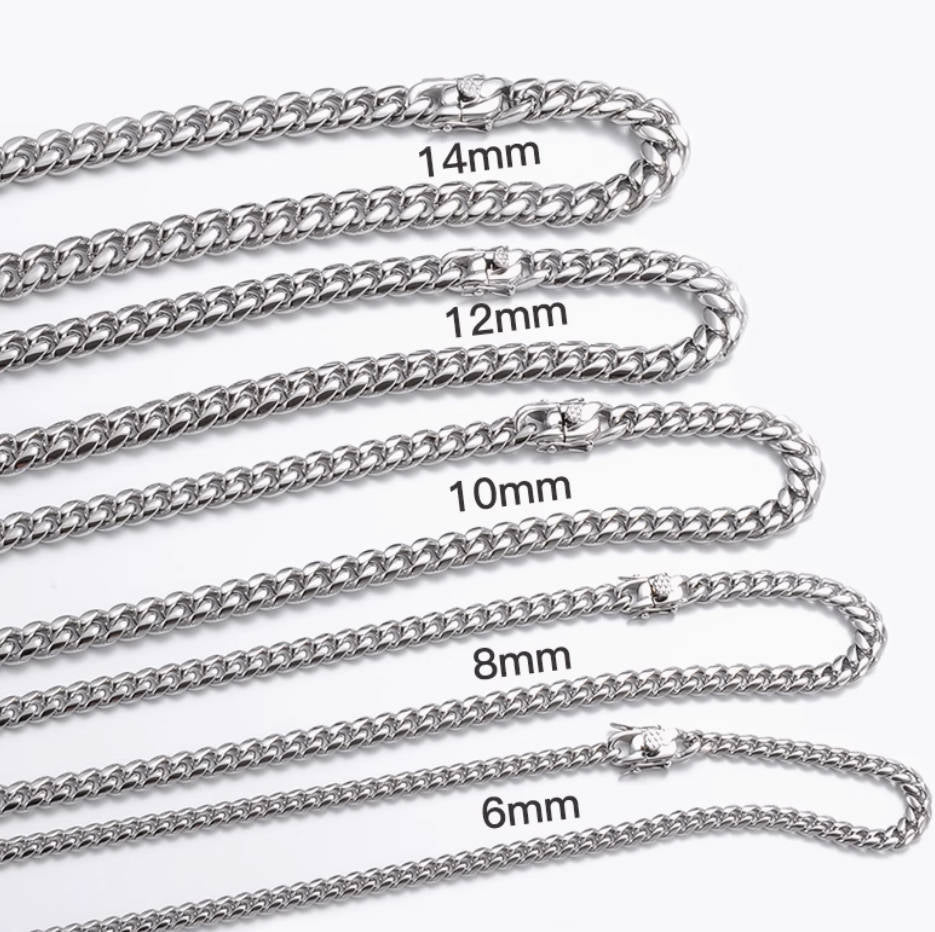Crowned Ice High-Polish Silver-Tone Stainless Steel Cuban Chain Necklace – West Coast Inspired Glossy Finish