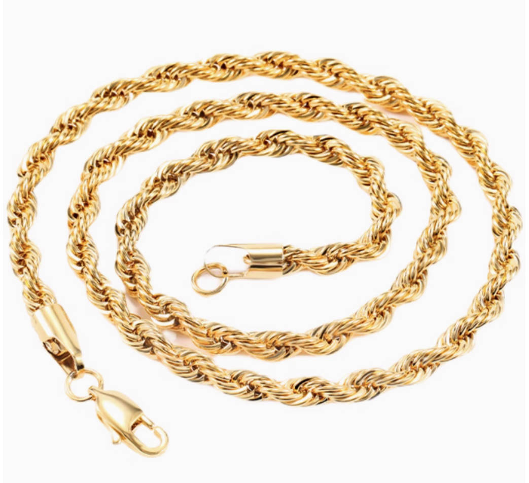 Crowned Ice 18K Gold-Plated Short Twist Rope Chain Necklace – Compact Afro-Inspired Texture Design