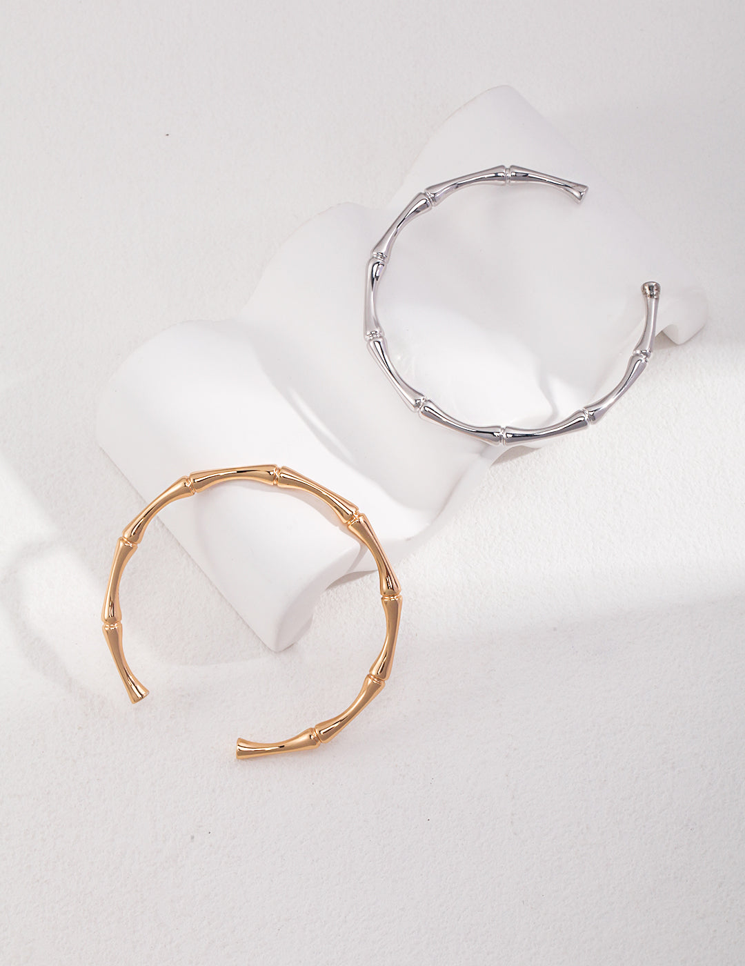 Sterling Silver Bamboo Joint Bangle Bracelet, Minimalist Elegant Chinese-Inspired Design
