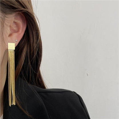 S925 Sterling Silver Tassel Drop Earrings Brushed Texture Design