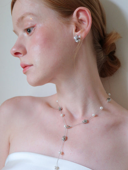Spring New “White Tide” Series Baroque Pearl & Silver Stone Necklace